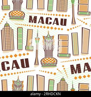 Vector Macau Seamless Pattern, square repeating background with illustration of famous macau city scape on white background for wrapping paper, decora Stock Vector