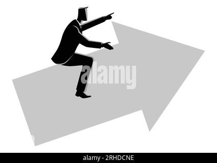 Simple flat vector illustration of a businessman riding an arrow graph Stock Vector