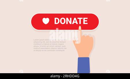 hand push donate button in flat style design. Stock Vector