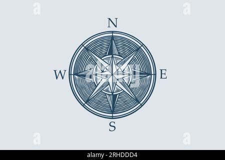 Hand drawing vintage compass ocean theme isolated on white background. Stock Vector