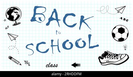 blue letters and objects of school Stock Photo