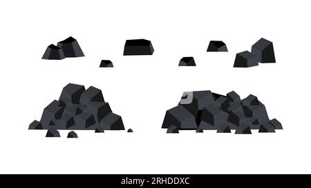Coal mining flat elements isolated on white background. Stock Vector