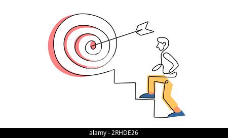 One single line of big arrow and man isolated on white background. Stock Vector