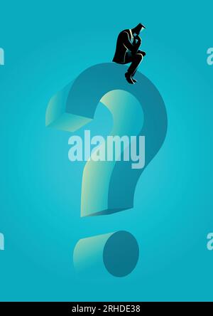 Vector illustration of a man sitting on big question mark symbol Stock Vector