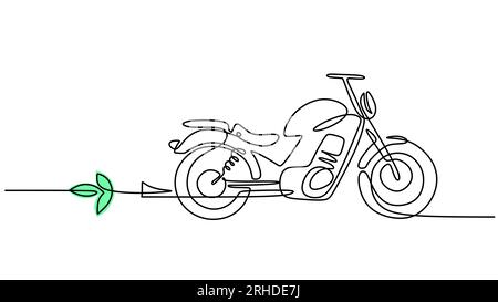 One line drawing of electric motorcycle isolated on white background. Continuous single line minimalism. Stock Vector