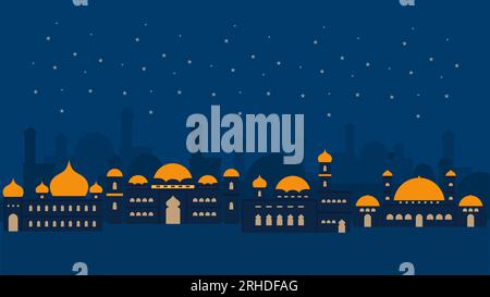 Four big mosque on the desert at night for ramadan concept. Stock Vector