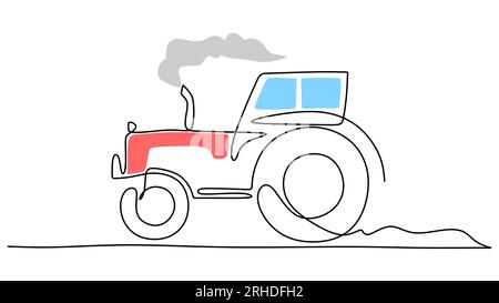 One line drawing of big tractor isolated on white background. Continuous single line minimalism. Stock Vector