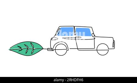 One line drawing of electric car isolated on white background. Continuous single line minimalism. Stock Vector