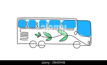 One line drawing of electric bus isolated on white background. Continuous single line minimalism. Stock Vector