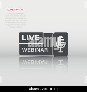 Live webinar icon in flat style. Online training vector illustration on isolated background. Conference stream sign business concept. Stock Vector