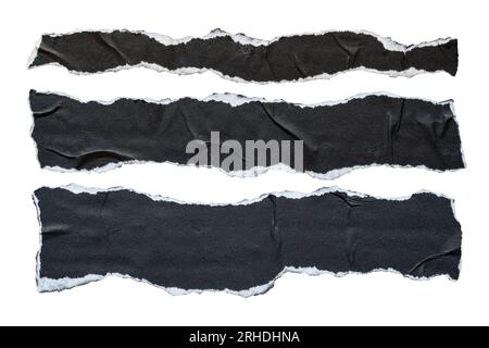 three pieces of torn long black paper for using as text box background Stock Photo