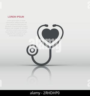 Stethoscope icon in flat style. Heart diagnostic vector illustration on ...