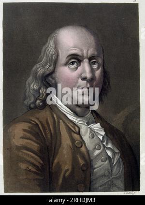 Portrait de Benjamin Franklin, homme politique et physicien americain (1706-1790)- in 'Le Costume ancien et moderne' de Jules Ferrario 1819-1820 Stock Photo