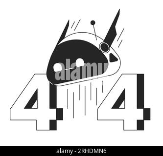 Robot head black white error 404 flash message Stock Vector