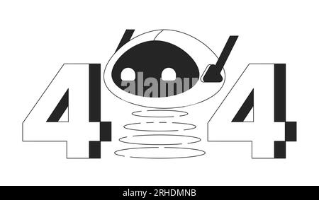 Robot head on spring black white error 404 flash message Stock Vector