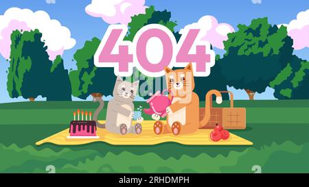 Kittens in picnic cute chill lo fi wallpaper error 404 flash message Stock Vector