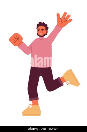 Joyful man jumping excited semi flat color vector character Stock Vector