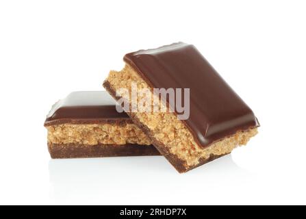 Dark chocolate bars with nuts, isolated on white background close-up Stock Photo
