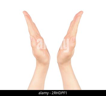 Hands shows virtual holding something isolated on a transparent ...