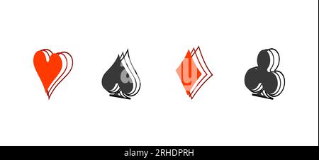 Poker playing cards suits symbols - spades hearts diamonds and clubs. Blackjack card icons isolated on white background. Playing card. Stock Vector