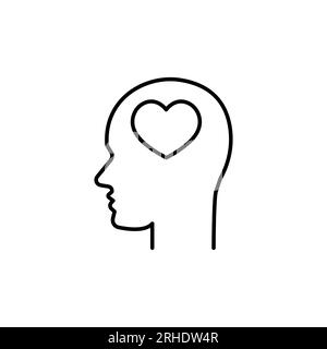 Head with heart line icon on white background. Vector design for valentine s day Stock Vector
