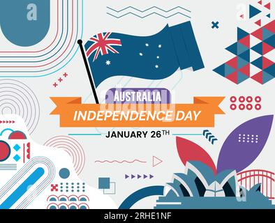 Australia day banner design for 26 January. Australian flag theme  for the national day of Australia in shapes of red and blue colors. Abstract geomet Stock Vector