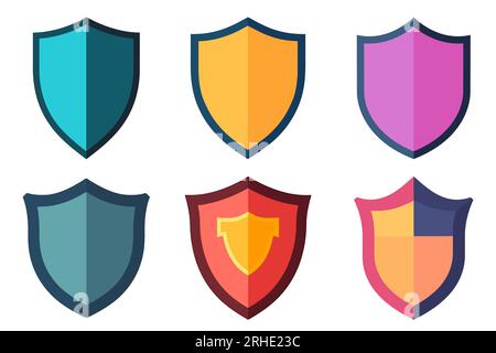 Shield icons set. Collection of abstract colored shields on white background. Vector illustration Stock Vector