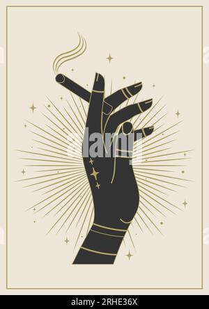 Woman hand is holding cigarette on beige background Stock Vector