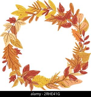 Round autumn leafy wreath vector illustration Stock Vector
