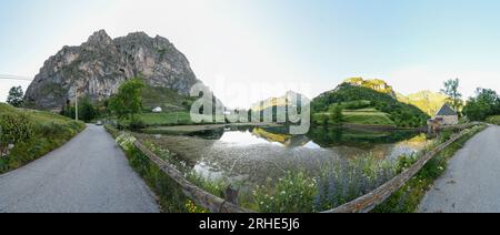 Panoramic view of the Valle del Lago reservoir in Somiedo, Asturias Stock Photo