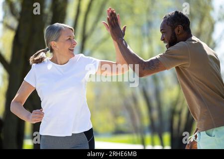 Couple having a nice run and feelinng good Stock Photo
