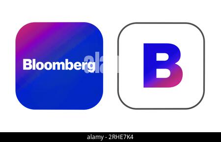Kiev, Ukraine - August 28, 2022: Old and New icons of Bloomberg app, printed on white paper. Bloomberg is a privately held financial, software, data, Stock Photo