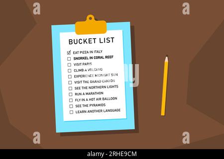 Bucket list life plans checklist. Example bucketlist with travel ideas. Stock Vector