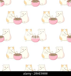 Cute cats eating korean chinese noodles pattern seamless. vector illustration Stock Vector