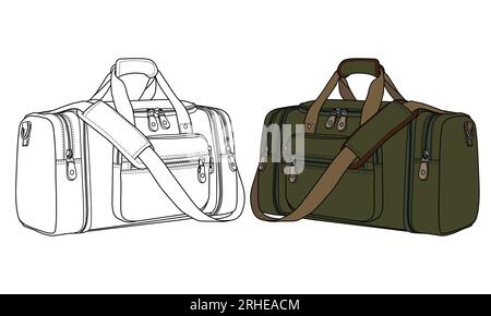 Duffle Bag, Vector Illustration, Bag Outline Template, Fashion Flats Sketch, Vector Clip Art Template, Travel Symbol on White background EPS 10 File Stock Vector