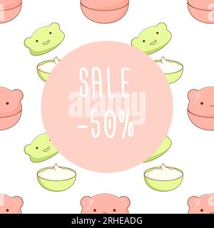 Discount banner discount sale on korean cosmetics cute. Vector illustration Stock Vector