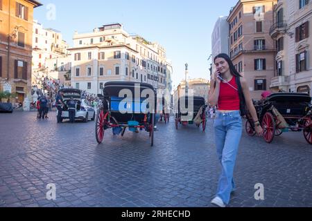 Rome, Italy. 15th Aug, 2023. Girl walks in Spanish Steps in Rome on August 15th (Credit Image: © Matteo Nardone/Pacific Press via ZUMA Press Wire) EDITORIAL USAGE ONLY! Not for Commercial USAGE! Stock Photo