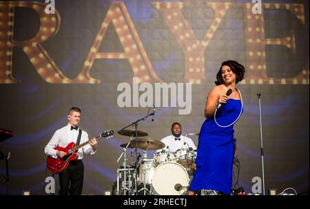 Uk singer and Brit award winner 2024 Raye performing live on the main stage at Boardmaster's 2023, Newquay, Cornwall Stock Photo