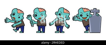 A collection of blue zombie cartoon characters in vector illustration ...