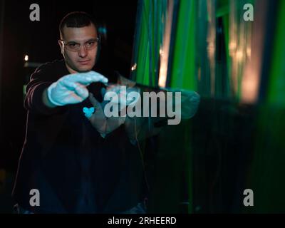 production line of a car windshield factory. car windshield factory .car glass on the production line in a glass factory Stock Photo