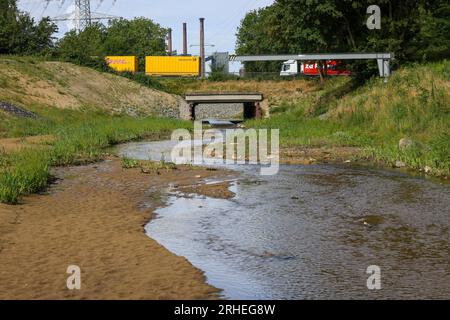 Bottrop, North Rhine-Westphalia, Germany - Renaturalized Boye, the tributary of the Emscher, has been transformed into a near-natural watercourse, flo Stock Photo