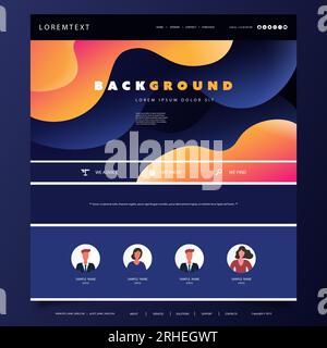 Website Design Template for Your Business with Orange and Blue Abstract Liquid Texture in the Header Stock Vector