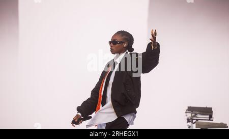 UK Rapper Little Simz performing live on the main stage at Boardmaster's 2023, Newquay, Cornwall Stock Photo