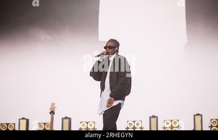 UK Rapper Little Simz performing live on the main stage at Boardmaster's 2023, Newquay, Cornwall Stock Photo