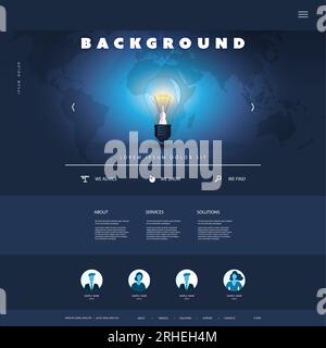 Website Template for Your Business with Smart Idea Concept - Design with Glowing Light Bulb in the Header Stock Vector