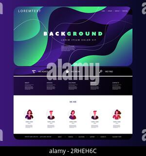 Website Design Template for Your Business with Green and Purple Abstract Liquid Shapes Texture in the Header Stock Vector