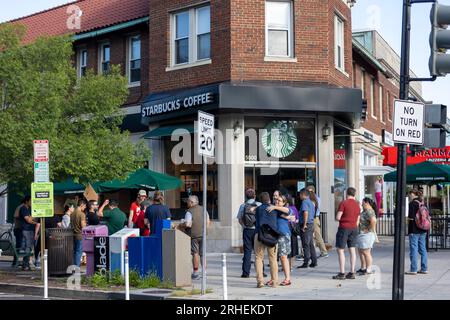 Washington, DC, USA. 16th Aug, 2023. Starbucks Workers United holds an election rally Wednesday, Aug. 16, 2023 in Washington. A vote to unionize was held after the store closed at 9:30am. Results from the vote will publish at 4:00pm. If the vote to unionize passes, the store at 5500 Connecticut Ave. NW will be the second in the DC region to unionize. (Credit Image: © Eric Kayne/ZUMA Press Wire) EDITORIAL USAGE ONLY! Not for Commercial USAGE! Stock Photo