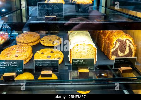 McDonalds Bahrain airport cafe - cakes on display Stock Photo