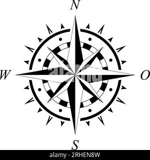 Compass rose vector with four directions and German east description. Marine, nautical, trekking navigation symbol. Useable in a geographic map. Stock Vector