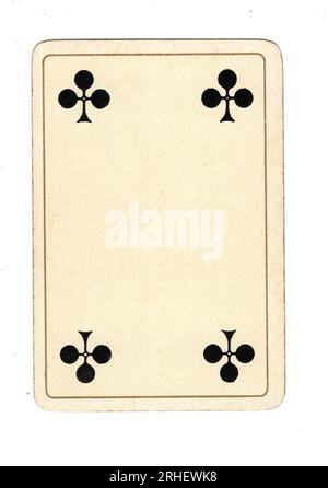 An antique four of clubs playing card on a white background. Stock Photo